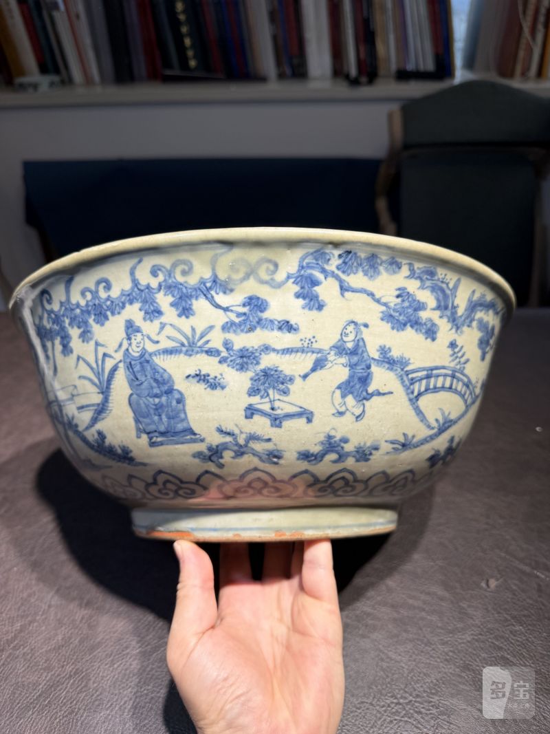 明嘉靖 青花庭院高仕图大碗 - 图17